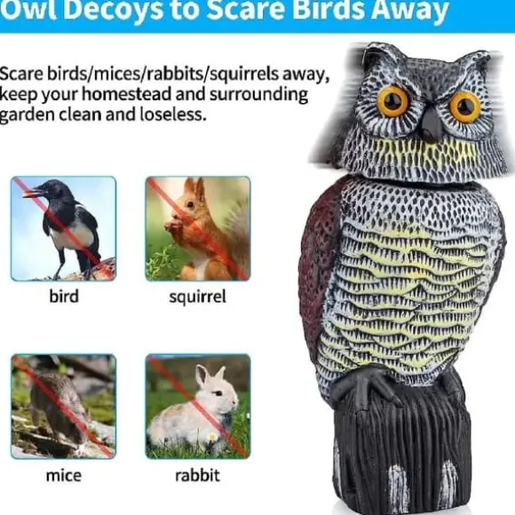 OBOSOE Uggleattrapp med Roterande Huvud – Trädgårdsdekoration & Utomhusstaty för Uteplats