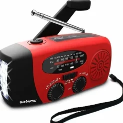 OBOSOE Vevradio med Solceller, LED Ficklampa och 2000mAh Powerbank SOS SUNMATIC - Väderradio för hem- och campingnödsituationer med AM/FM-radio