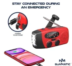 OBOSOE Vevradio med Solceller, LED Ficklampa och 2000mAh Powerbank SOS SUNMATIC - Väderradio för hem- och campingnödsituationer med AM/FM-radio