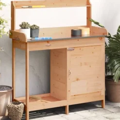 Odlingsbänk med skåp brun 110,5x45x124,5 cm massivt granträ