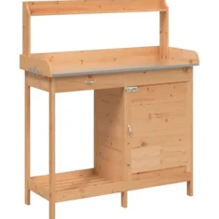 Odlingsbänk med skåp brun 110,5x45x124,5 cm massivt granträ