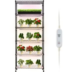 Odlingshylla med växtbelysning - Inomhus växtställ 6 våningar - 180 cm - Hjul - Timer 4/9/14 h - 150 W fullspektrum 3 färger - För fröstart