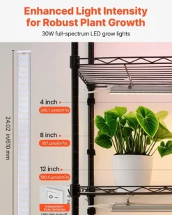 Odlingshylla med växtbelysning - Inomhus växtställ 6 våningar - 180 cm - Hjul - Timer 4/9/14 h - 150 W fullspektrum 3 färger - För fröstart
