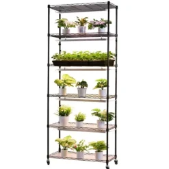 Odlingshylla med växtbelysning - Inomhus växtställ 6 våningar - 180 cm - Hjul - Timer 4/9/14 h - 150 W fullspektrum 3 färger - För fröstart