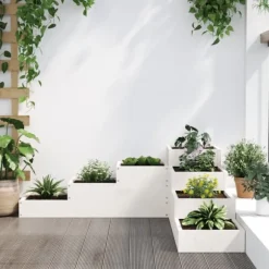 Odlingslåda 4 nivåer i massiv furu - Perfekt för blommor & grönsaker | Färg: Vit | Storlek: 106x104,5x36 cm