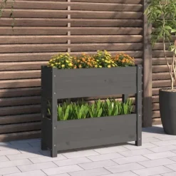 Odlingslåda grå 77x25x66 cm massiv furu