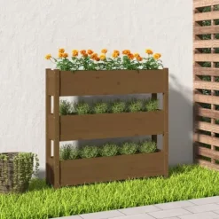 Odlingslåda honungsbrun 112x25x104,5 cm massiv furu