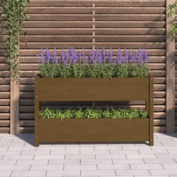 Odlingslåda honungsbrun 112x25x66 cm massiv furu