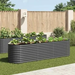 Odlingslåda i galvaniserat stål - Perfekt för trädgård och balkong | Färg: Grå | Storlek: 320x80x81 cm