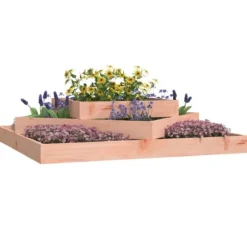 Odlingslåda i massiv douglas med 3 nivåer | Storlek: 112x112x27 cm | Färg: Naturlig träfinish