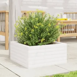 Odlingslåda i massiv furu - Perfekt för blommor och växter | Färg: Vit | Storlek: 50x50x23 cm