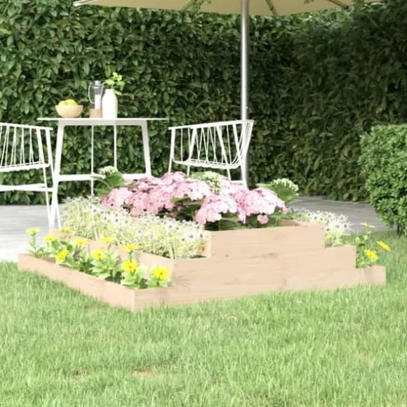 Odlingslåda i massiv furu - Planteringslåda med 3 djup | Storlek: 110x110x27 cm