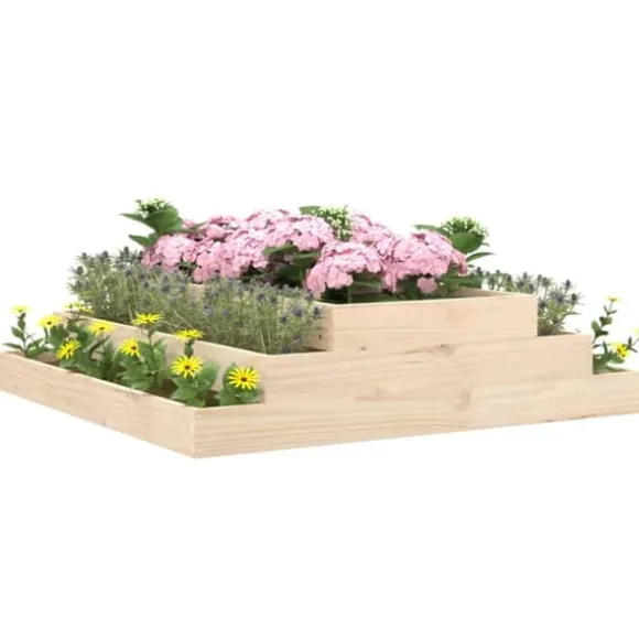 Odlingslåda i massiv furu - Planteringslåda med 3 djup | Storlek: 110x110x27 cm