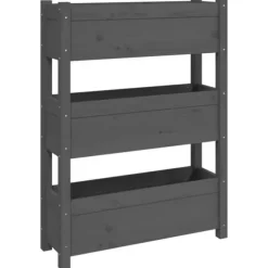 Odlingslåda i massiv furu - Stabil design med 3 blomlådor | Färg: Grå | Storlek: 77x25x104,5 cm