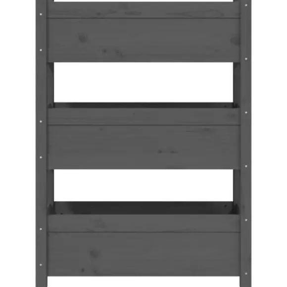 Odlingslåda i massiv furu - Stabil design med 3 blomlådor | Färg: Grå | Storlek: 77x25x104,5 cm