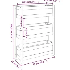 Odlingslåda i massiv furu - Stabil design med 3 blomlådor | Färg: Grå | Storlek: 77x25x104,5 cm