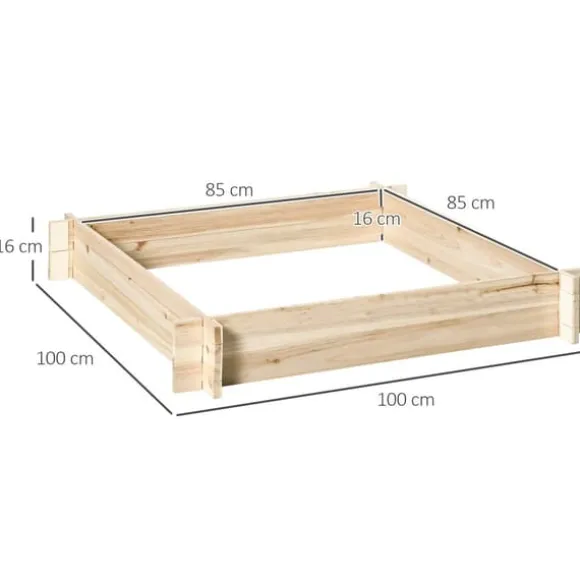 Odlingslåda i trä - Odlingsbädd - 100 x 100 x 16 cm - Fyrkantig - Natur