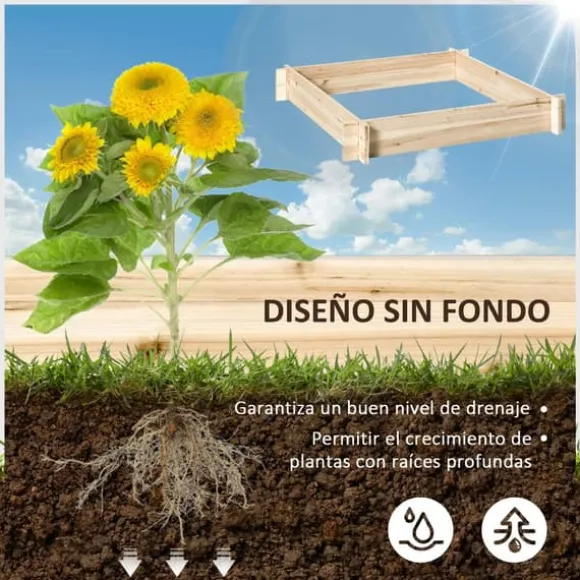 Odlingslåda i trä - Odlingsbädd - 100 x 100 x 16 cm - Fyrkantig - Natur