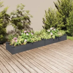 Odlingslåda med foder grå 240x45x25 cm massivt granträ
