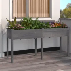 Odlingslåda med foder grå 161x45x76 cm massivt granträ