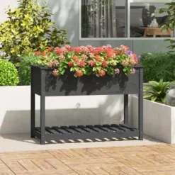 Odlingslåda med hylla grå 111,5x54x81 cm massiv furu