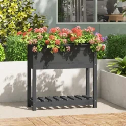 Odlingslåda med hylla grå 82,5x34,5x81 cm massiv furu