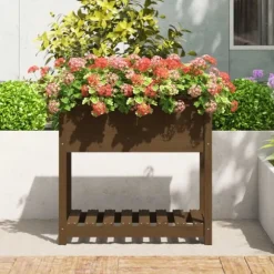 Odlingslåda med hylla honungsbrun 82,5x54x81 cm massiv furu