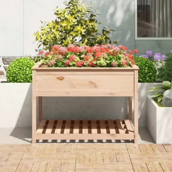 Odlingslåda med hylla i massiv furu - Ergonomisk och stabil | Storlek: 111,5x111,5x81 cm