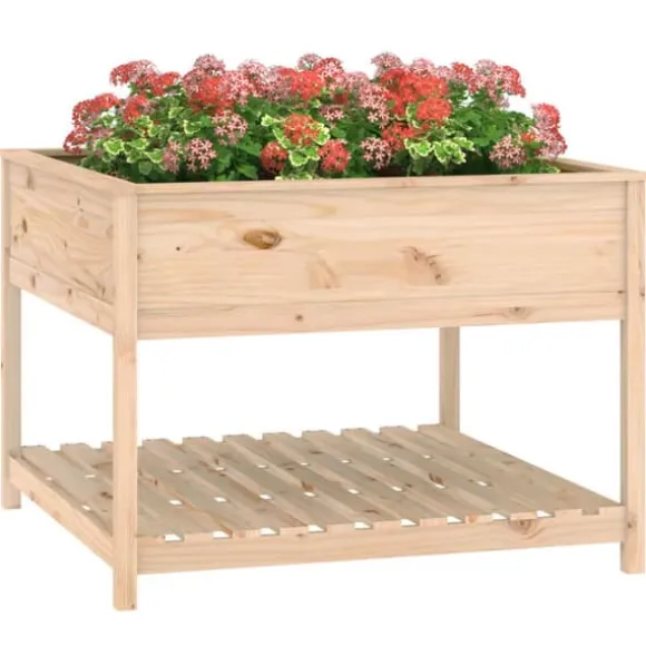 Odlingslåda med hylla i massiv furu - Ergonomisk och stabil | Storlek: 111,5x111,5x81 cm