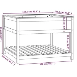 Odlingslåda med hylla i massiv furu - Ergonomisk och stabil | Storlek: 111,5x111,5x81 cm