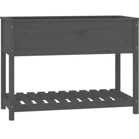 Odlingslåda med hylla i massiv furu - Ergonomisk och stabil | Färg: Grå | Storlek: 111,5x54x81 cm