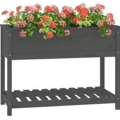 Odlingslåda med hylla i massiv furu - Ergonomisk och stabil | Färg: Grå | Storlek: 111,5x54x81 cm