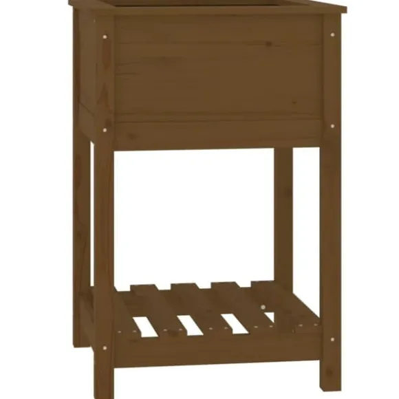 Odlingslåda med hylla i massiv furu - Elegant design | Färg: Honungsbrun | Storlek: 54x54x81 cm