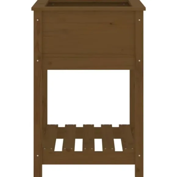 Odlingslåda med hylla i massiv furu - Elegant design | Färg: Honungsbrun | Storlek: 54x54x81 cm