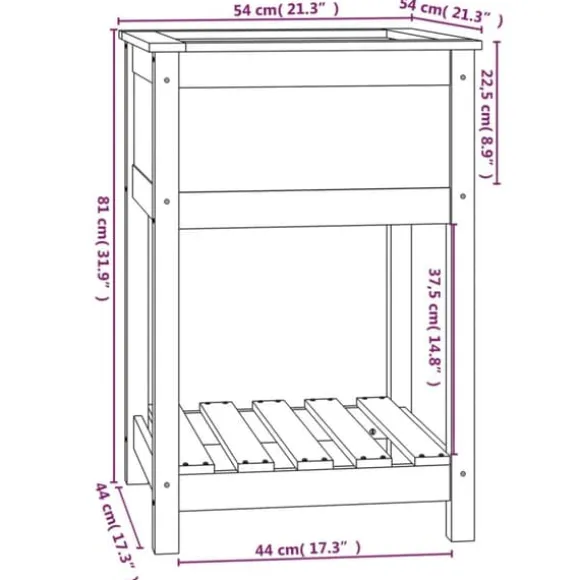 Odlingslåda med hylla i massiv furu - Elegant design | Färg: Honungsbrun | Storlek: 54x54x81 cm