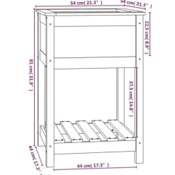 Odlingslåda med hylla i massiv furu - Ergonomisk och praktisk | Storlek: 54x54x81 cm | Färg: Natur