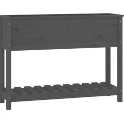 Odlingslåda med hylla i massiv furu - Ergonomisk och stabil | Färg: Grå | Storlek: 111,5x34,5x81 cm