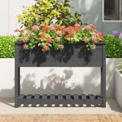 Odlingslåda med hylla i massiv furu - Ergonomisk och stabil | Färg: Grå | Storlek: 111,5x34,5x81 cm
