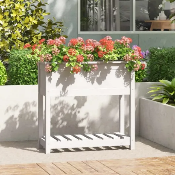 Odlingslåda med hylla vit 82,5x34,5x81 cm massiv furu