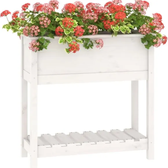 Odlingslåda med hylla vit 82,5x34,5x81 cm massiv furu