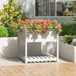 Odlingslåda med hylla vit 82,5x82,5x81 cm massiv furu