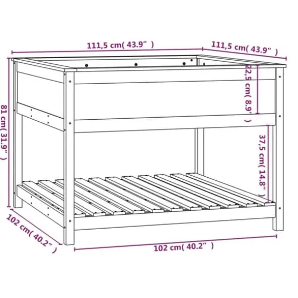 Odlingslåda med hylla vit 111,5x111,5x81 cm massiv furu - Odlingslåda Upphöjd - Odlingslådor Upphöjda - Home & Living