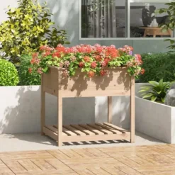 Odlingslåda med hylla 82,5x82,5x81 cm massiv furu