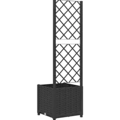 Odlingslåda med spaljé - Väderbeständig växtbehållare för klätterväxter | Färg: Svart | Storlek: 40x40x136 cm