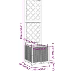Odlingslåda med spaljé - Väderbeständig växtbehållare för klätterväxter | Färg: Svart | Storlek: 40x40x136 cm