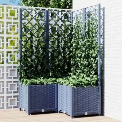 Odlingslåda med spaljé blågrå 80x80x136 cm PP