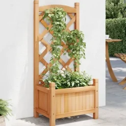 Odlingslåda med spaljé brun massivt granträ