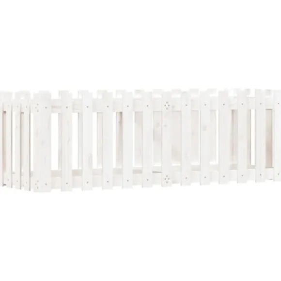 Odlingslåda med staket-design vit 150x50x50 cm massiv furu