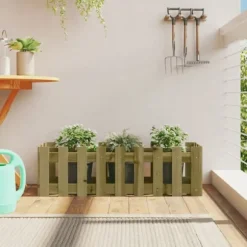 Odlingslåda med staket-design 100x30x30 cm impregnerad furu