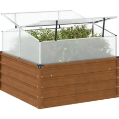 Odlingslåda med växthus av väderbeständigt stål - Planteringslåda | Färg: Stålgrå | Storlek: [ange storlek]